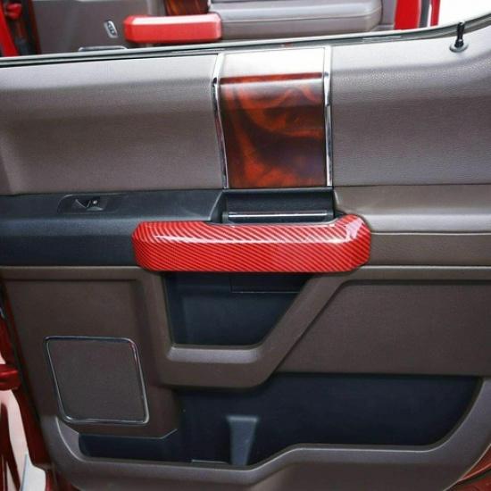 4 Stück Innentürgriff Dekorabdeckung Zierleiste für Ford F150 15+ Rot Kohlefaser