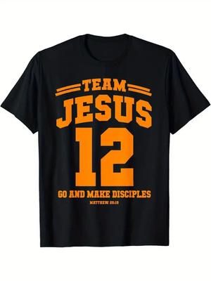 Team Jesus 12 Grafik T-Shirt - Herren Freizeit Baumwoll-Tee mit inspirierendem Aufdruck