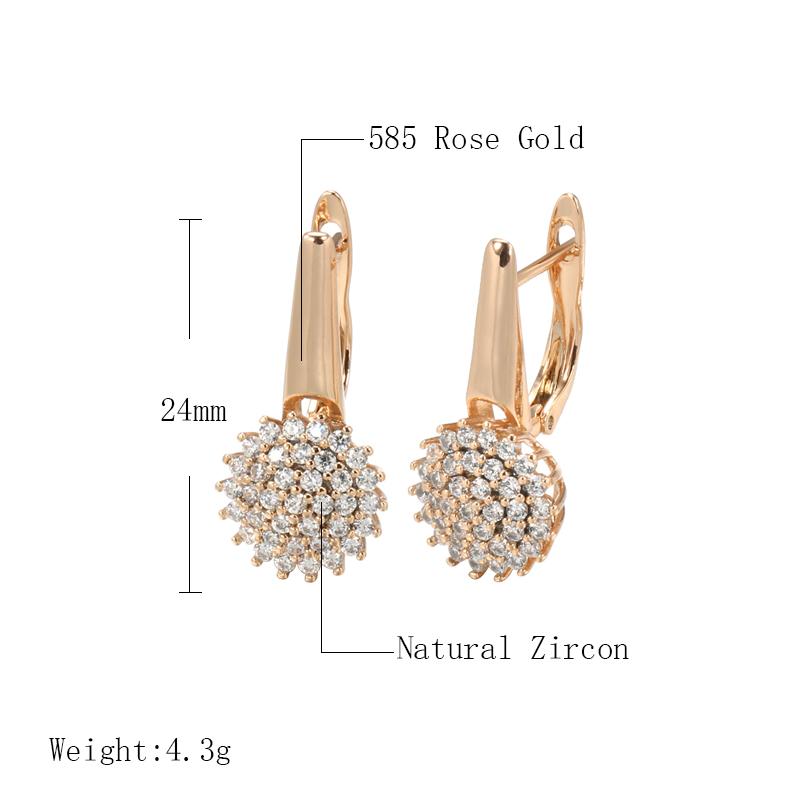 Rose Gold Color Crystal Flower Dangle Earrings For Women Trendy Full Natural Zircon Accessories Fine Daily Jewelry