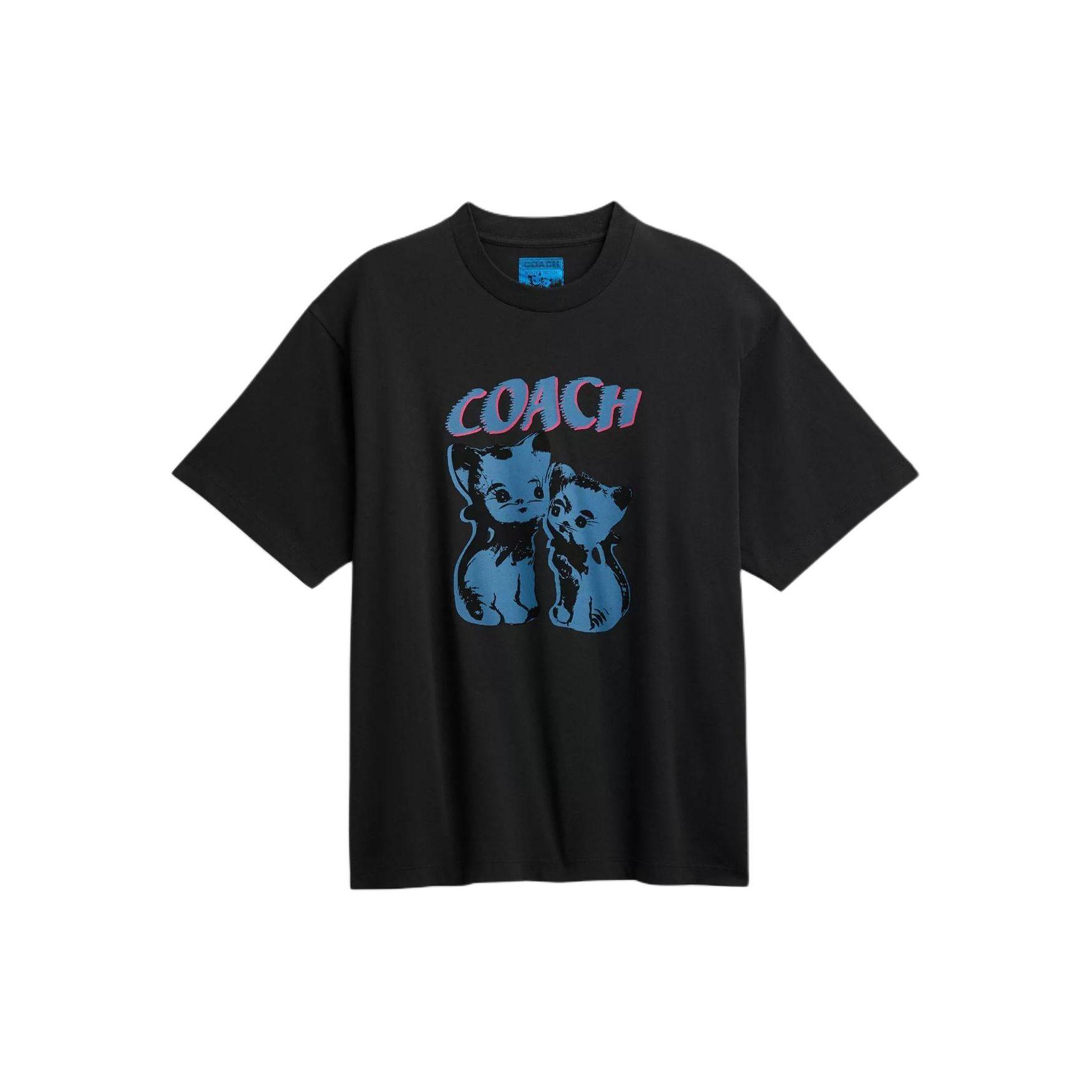 Coach Letter Pattern Printed Round Neck Short Sleeve T-Shirt Ss24 Drop Shoulder Women tops Black CQ070-A0R XS