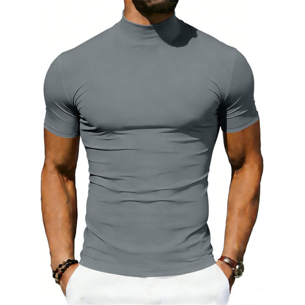 Herren Casual Hoher Kragen Elastisch Schnelltrocknend Atmungsaktiv Eng Anliegend Kurzärmeliges T-Shirt