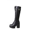 New Style Hot Sale Spring Autumn Lacing Knee High Boots Women White Square Heel Woman Leather Shoes Winter Large Size 43