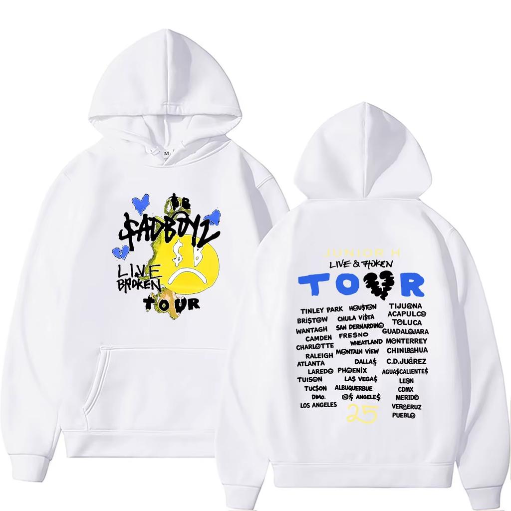 Rapper Junior H Sad Boyz Sad Boyz Live & Broken Tour Hoodie Men Women Hip Hop Fashion Oversized Vintage Printed Sweatshirt