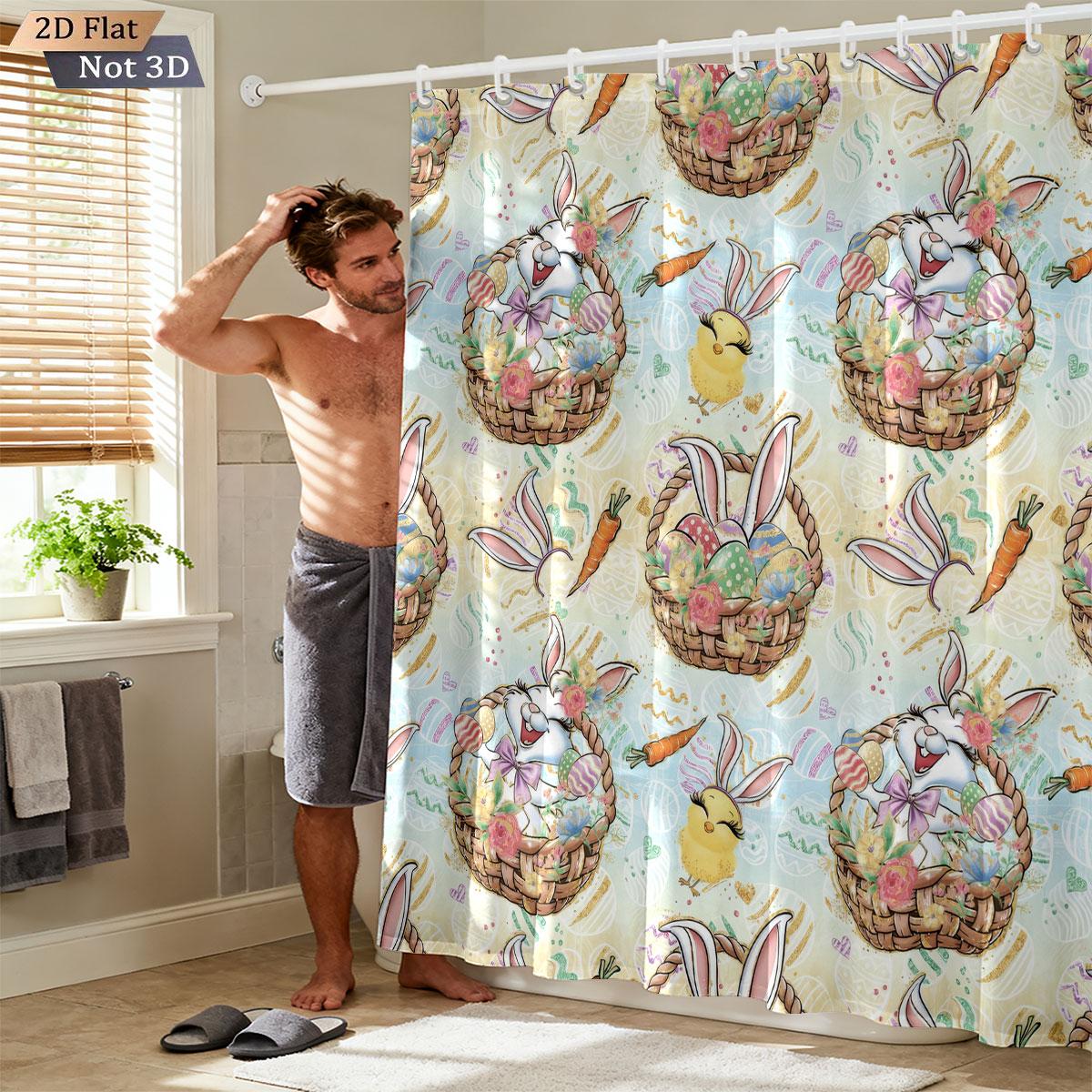 

1Pc Easter Egg Print Waterproof Shower Curtain Partition Privacy Hanging Curtain 12 Hooks Available In Various Sizes W60H190(CM)-1 Pcs