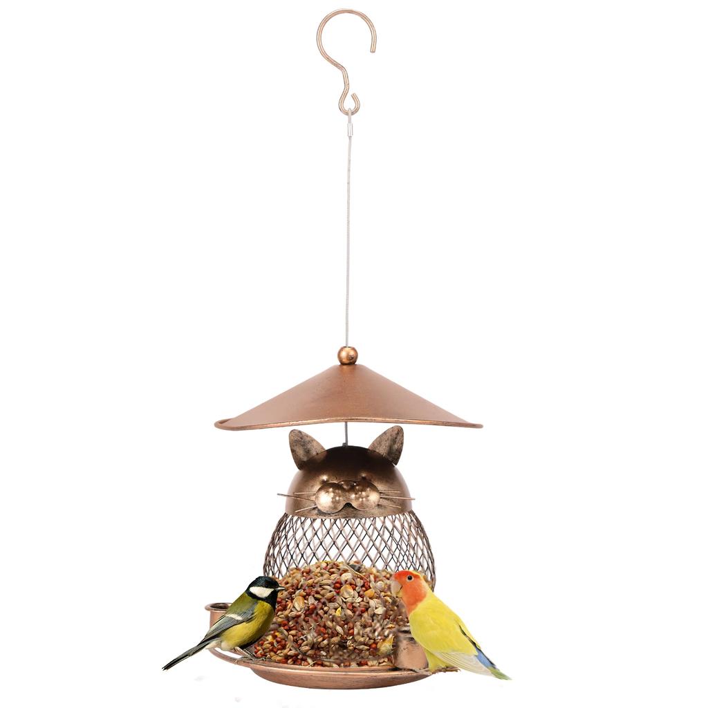 Iron Hanging Bird Feeder Outdoor Heavy Duty Wild Bird Feeder with 3 Cup Large Capacity Squirrel Proof Tray Food Dispenser