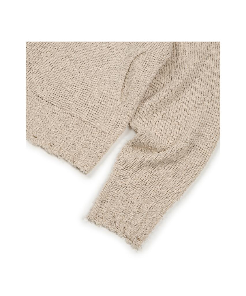 Etce Damaged Crop Net Knit Zip Up (Ivory)
