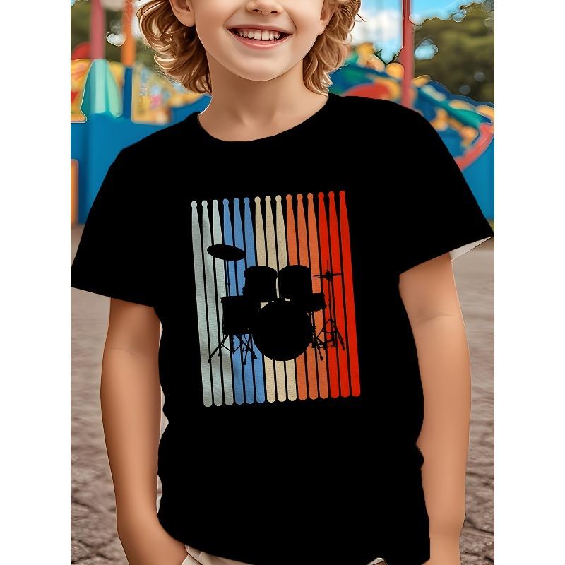 European sizes Striped Drum- Suitable for Spring and Summer, Round Neck Design, Youth Casual Short Sleeve T-Shirt, Slightly Elastic Knitted Fabric