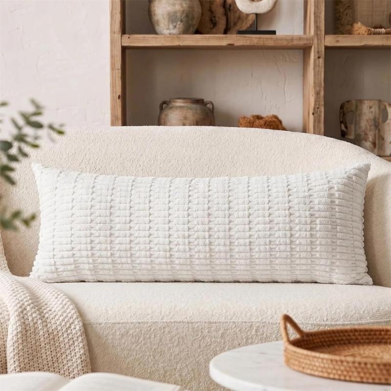 Practical Long Backrest Pillow Cover 53.9 X 20.1 In Ribbed Fabric Reversible Pillowcase for Sofa Bed Rest Area