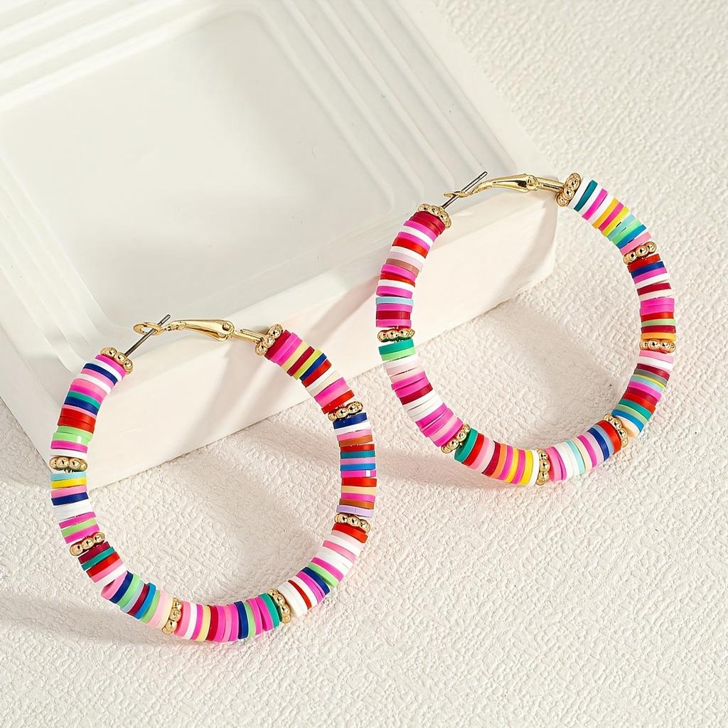 Autumn new mixed-color soft pottery piece circle earrings women's hip-hop exaggerated C-shaped earrings