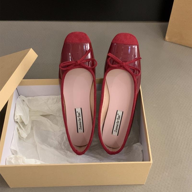 

Внутреннее увеличение высоты Французские маленькие красные туфли-одинарки женская обувь весна и осень 2025 лето бант балетки нежные вечерние туфли 35 бордовый