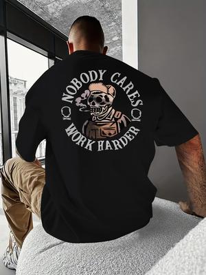 2025 New Men's NOBODY CARES WORK HARDER Skull Pattern T-shirts Summer Casual Comfortable Loose Fit Versatile Breathable Tops