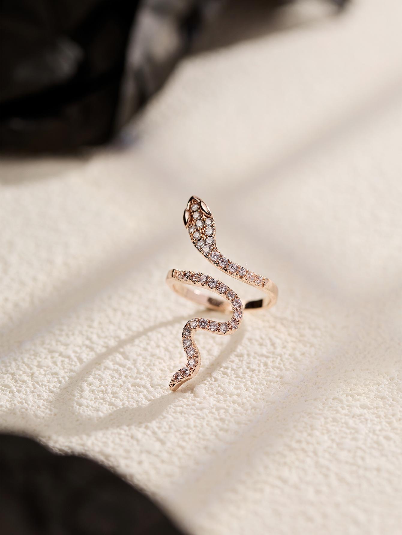 

Регулируемое медное кольцо в европейском и американском стиле с микроинкрустацией сверкающим цирконом и дизайном в виде змеи ярко-розовый/золотой