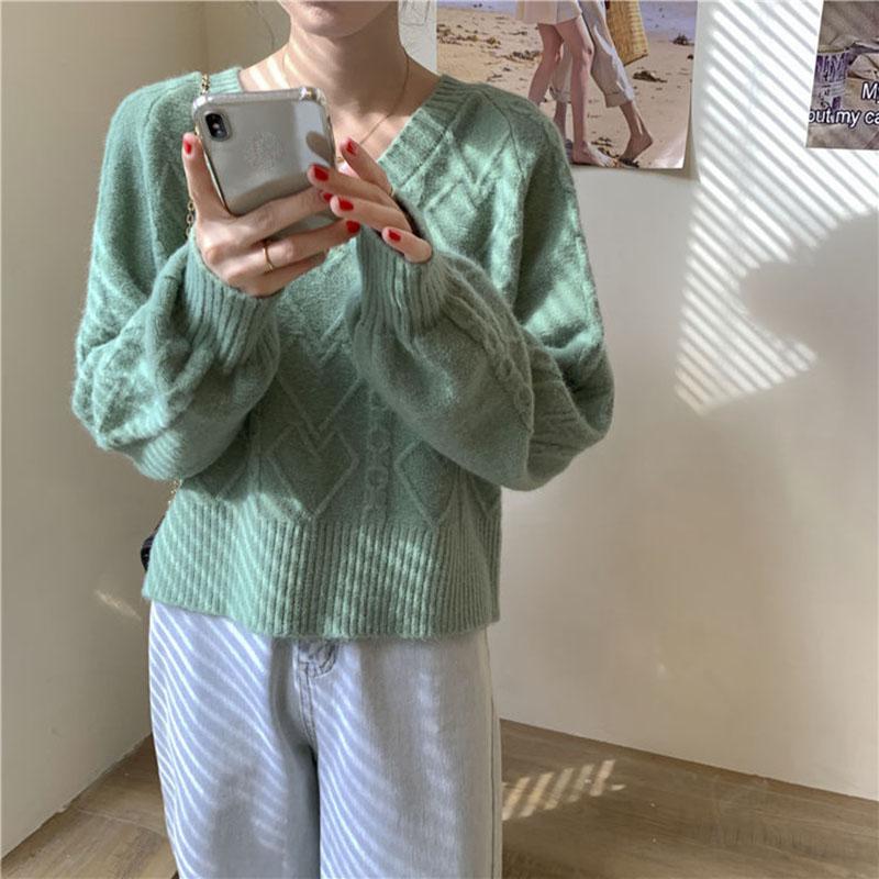 Sweater Women Loose College Style Autumn V-neck Ins Blouse Short Coat Sweater Long-sleeved Women's Clothing