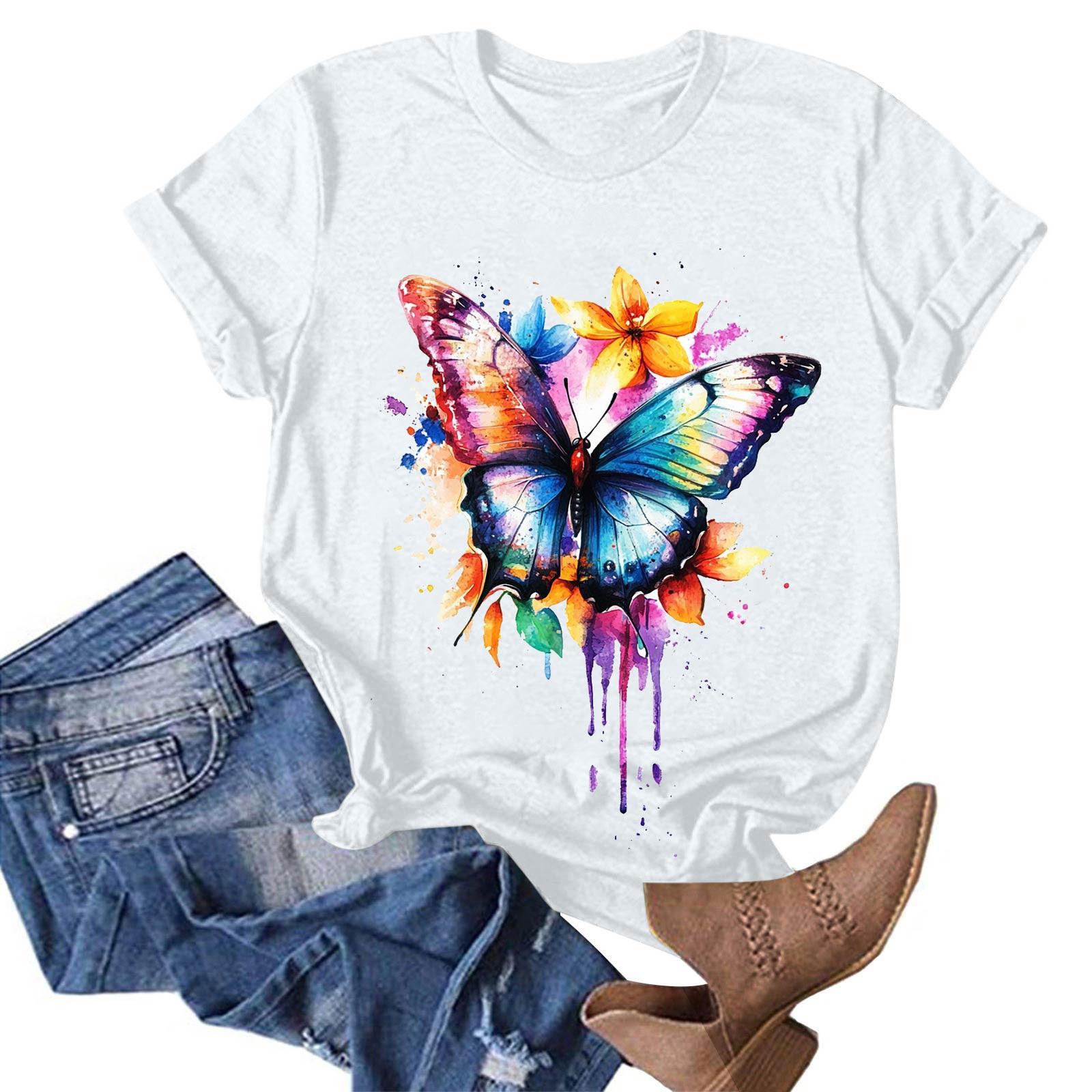 

Жіночий модний повсякденний пуловер з принтом і круглим вирізом, футболка з короткими рукавами XL білий