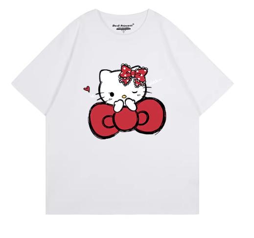 Miniso 2026 Футболка с круглым вырезом и короткими рукавами Hello Kitty для женщин мужчин пары летняя INS Студенческая Свободный крой Повседневная Хит продаж S