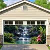 2D Flachdruck Wasserfall Garagenbanner, Tropischer Garten Fotografie Hintergrund