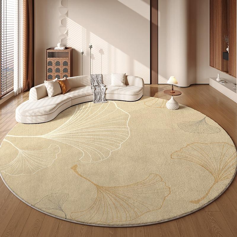 Beiger Runder Teppich für Wohnzimmer & Schlafzimmer – Weiche flauschige Bodenmatte, Fußmatte im japanischen Stil neben dem Bett, Gemütliche Heimdekoration