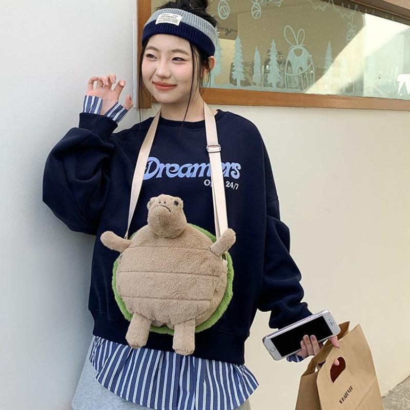 Cute Little Turtle Plush Backpack Kawaii Stuffed Doll Plushie Cartoon Toy Single Shoulder Bag Crossbody Backpack Creative Gift