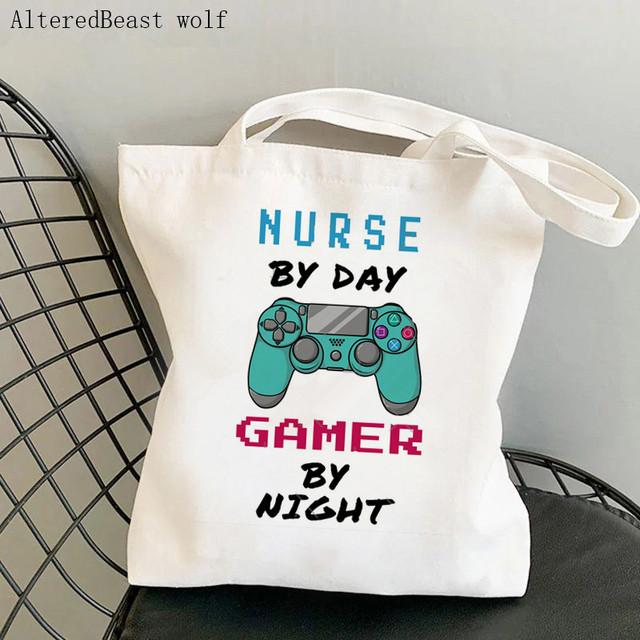 Women Shopper Bag Nurse Cat Lover Printed Kawaii Bag Harajuku Shopping Canvas Shopper Bag Girl Handbag Tote Shoulder Lady Bag