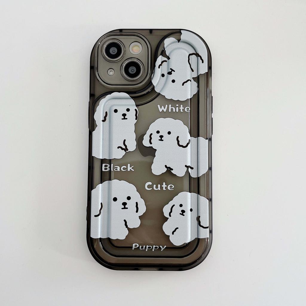 Ins White Black Dog Shockproof Puppy Cartoon Phone Case For Iphone 13 12 Promax 11 14 Pro Max Soft Silicone Back Cover Capa