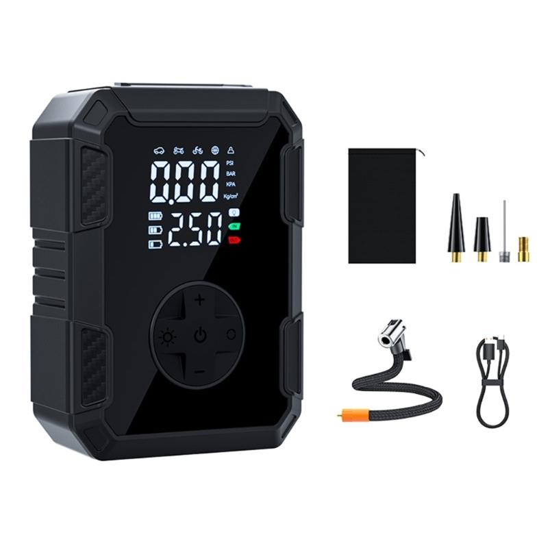 

Fast Charging Rechargeable Tire Inflator Air Compressor Pump For Cars Bikes Motorcycles Sports Equipment With Multiple Nozzles 1