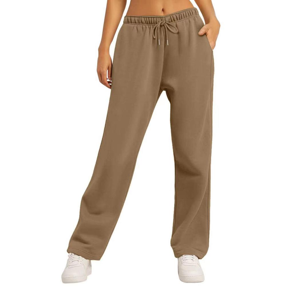 Women's Straight-Leg Fleece-Lined Sweatpants: Autumn/Winter Style, Loose Fit