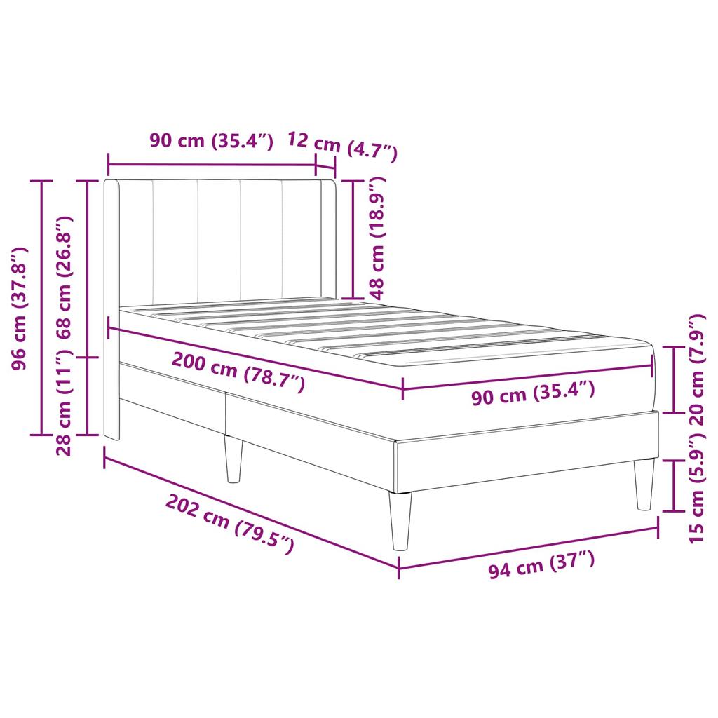 Bed Frame with Mattress Dark Green 90 X 200 Cm Velvet