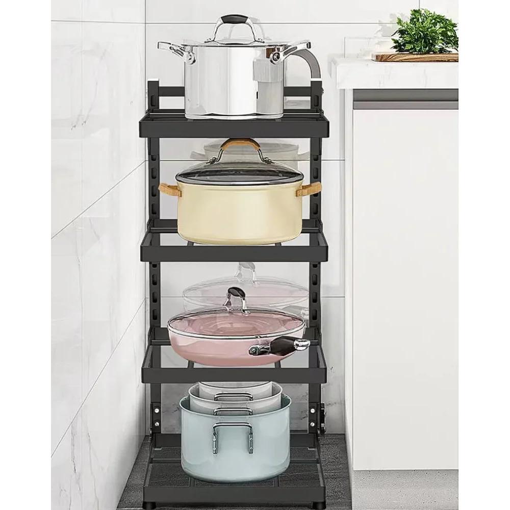 Kitchen Sink Organizer Rack Adjustable Pot Cabinet Rack Holder Multi-layer Home Frying Pan Holder Pot Bowl Storage Racks