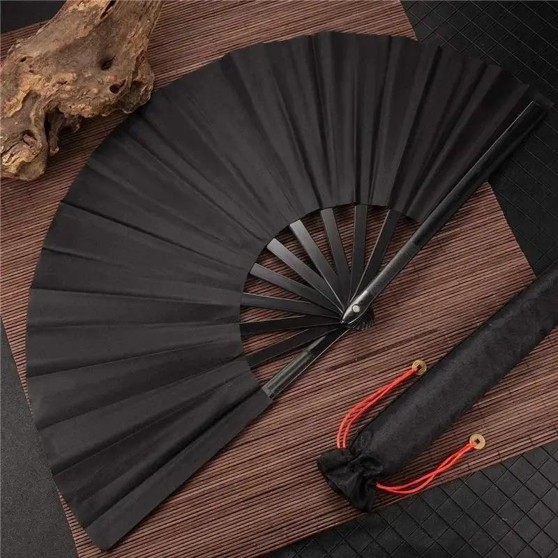 1 Pcs Vintage Black Chinese Style Folding Fans Kung Fu Fan Wedding Party Dance DIY Solid Color Pocket Hand Craft Decoration