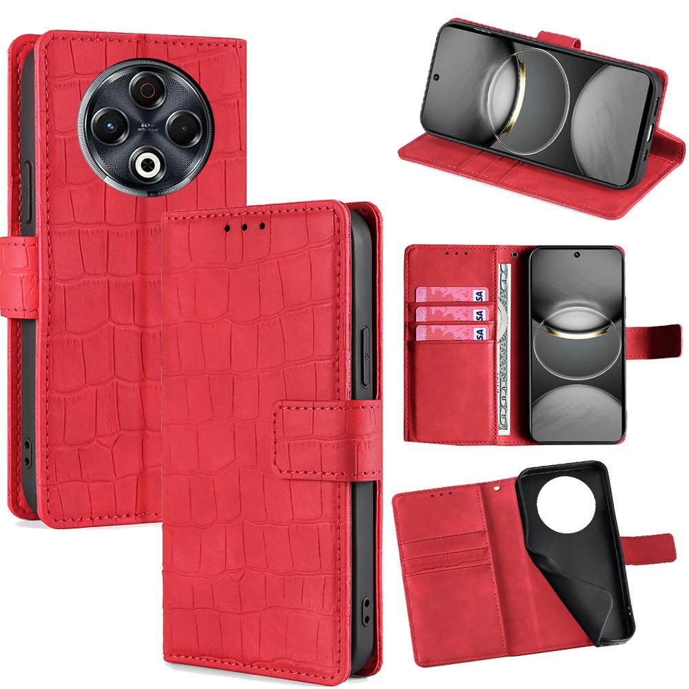 

For TECNO Spark 30 4G Leather Case Wallet Stand Crocodile Texture Mobile Phone Cover Red