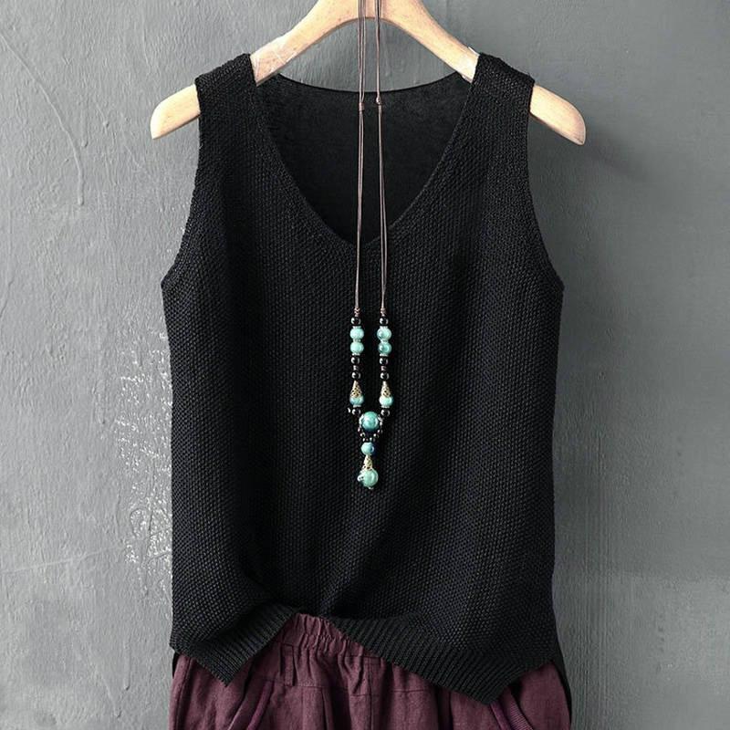 Women Summer Sleeveless Knitted Blouse Shirt Women Clothes V-neck Blouse Women Tops Shirts