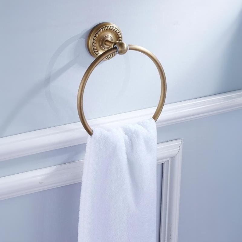 Vintage Style Copper Towel Ring Golden Glossy Easy to Clean Round Towel Rack for Home Bathroom Kitchen Decor