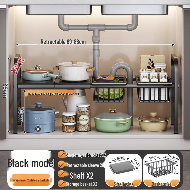 Organisateur de cuisine rétractable sous évier et support à casseroles