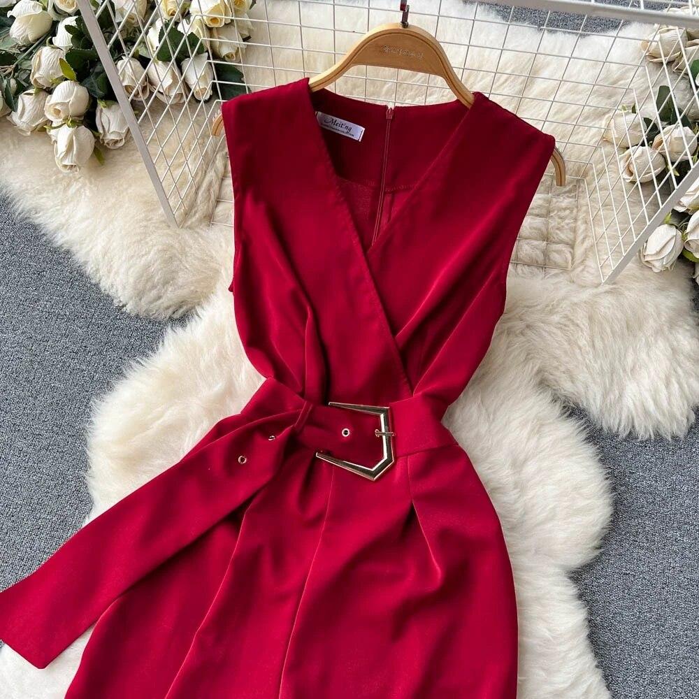 2024, primăvară și vară, nou sexy, cu decolteu în V, cu bretele în talie, care îmbrățișează, pantaloni lungi, drepti, grațioși, cu picioare late