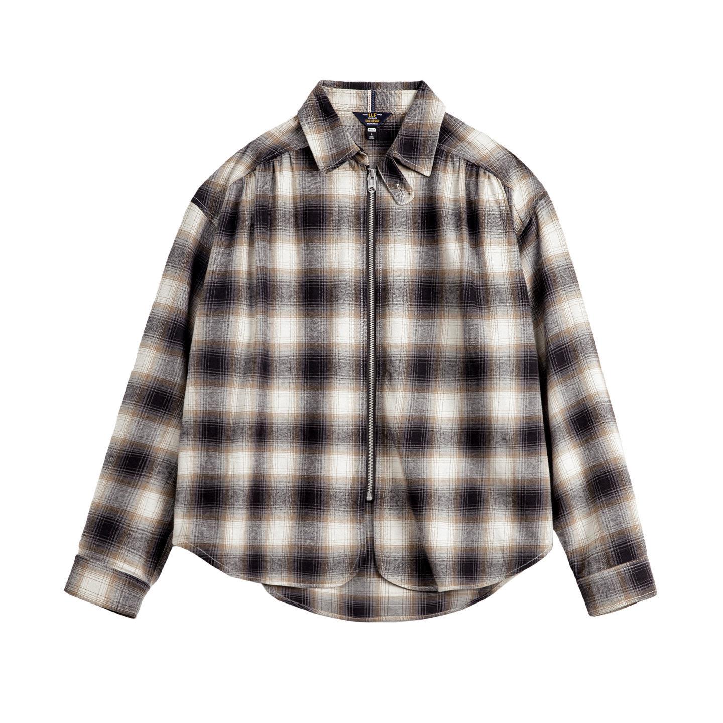 Women s Retro Plaid Brushed Cotton Shirt Jacket with Lapel - Long Sleeve, Spring Small
