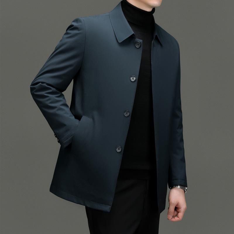 Men's Duck Down Lapel Jacket: Business Casual Warm Coat for Middle-Aged & Elderly