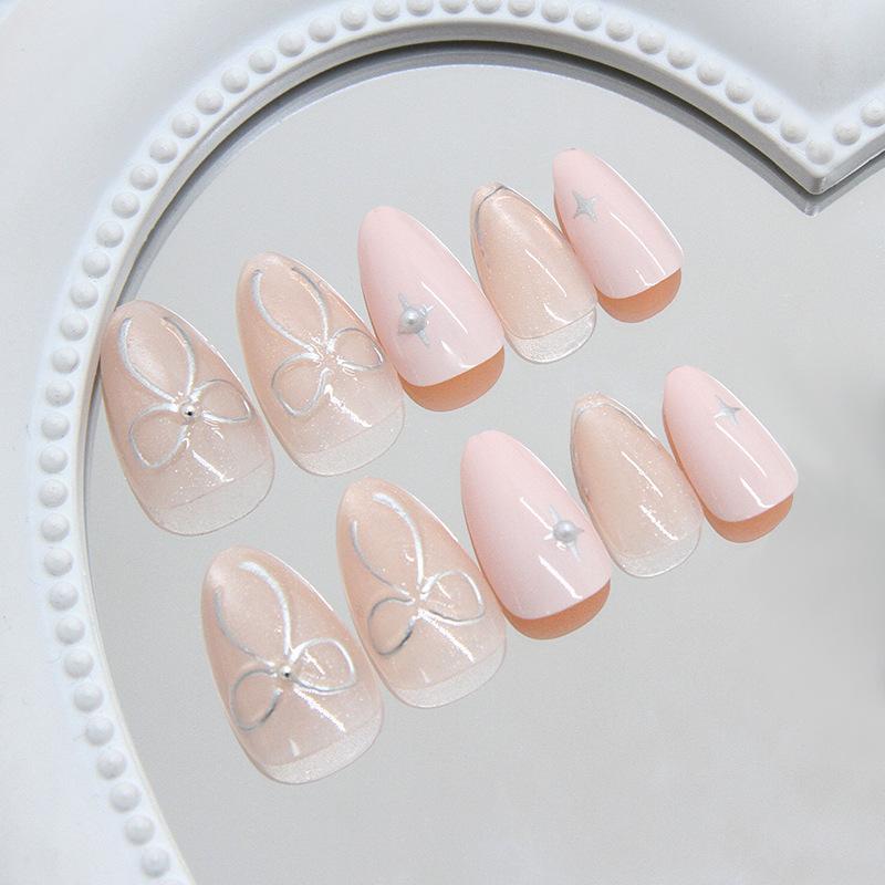 Three-dimensional cat's eye pearl star bow, sweet and gentle temperament, European and American ins style removable pieces 24 pieces