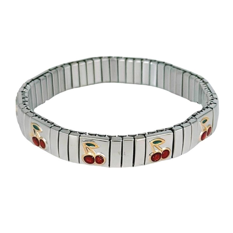 

Cherrys Pattern Stainless Steel Bracelet for Teen Girls Adjustable Sizing Trendy Daily Wear Jewelry Gifts for Her