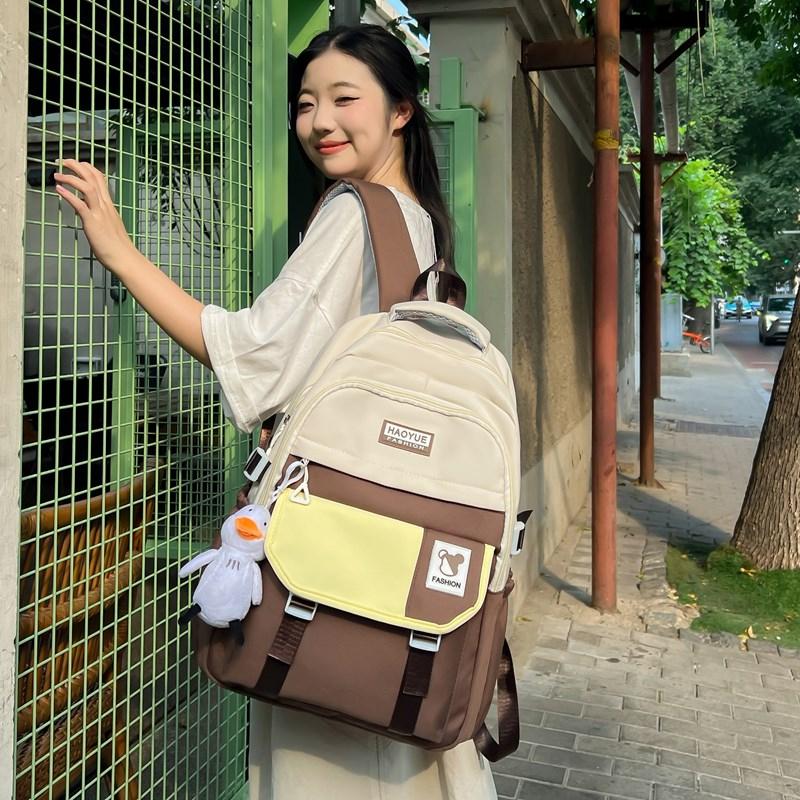 Student Skolväska Campus College Stil Stor Kapacitet Ryggsäck Dam Färgblock Ryggsäck för Flickor