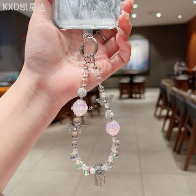 Nowy Luksusowy INS Kryształowy Cyrkoniowy Motyl Koralikowy Łańcuszek do Telefonu Brelok Łańcuszek do Torby Modny Wisiorek Koraliki