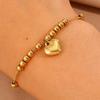 Stainless Steel Gold Color Heart Shape Pendant Bracelets For Women Fashion Metal Smooth Round Beads Ball Bangle Wrist Jewelry