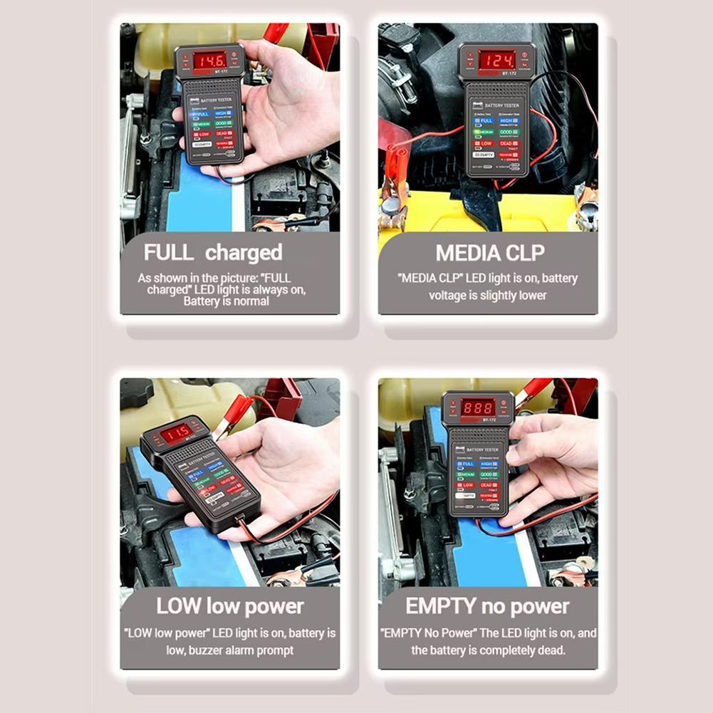 Car Battery Tester ANENG BT-172 12V Status Indicator Charge System Analyzer Voltage Meter Digital Display Alligator Clips Tool