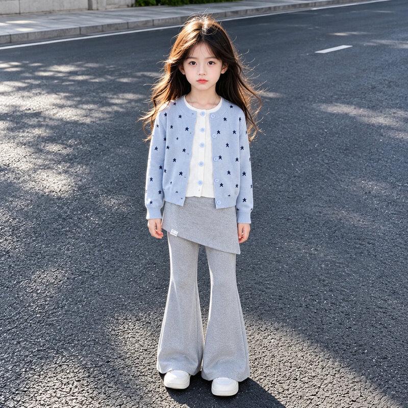 Moonkids Girls' 2026 Autumn Knitted Sweater and Flare Pants Set