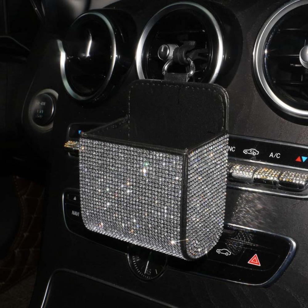 Shiny Sparkling Rhinestone Glitter Organizer Leather Vehicle Interior Accessory Vehicle Organizer