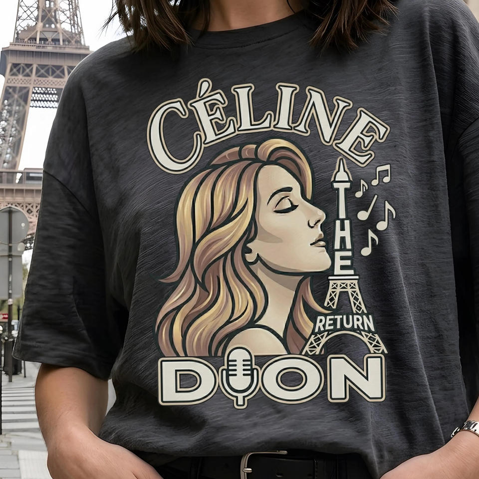 2026 Celine Dion Pařížský Návrat Grafické Tričko – Vintage Koncertní Fanouškovské Tričko Eiffelova Umělecká Designová Sběratelská Hudební Milovník Dárek