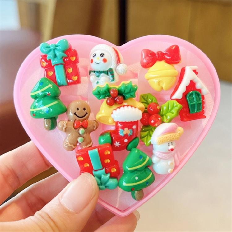 Stylish Festive Cartoon Kids Rings Assorted Open Rings for Christmas and Celebrations Toddler Holiday Jewelry