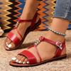 Flat Bottomed Flat Buckle with Rhinestone Fish Mouth Casual Sandals