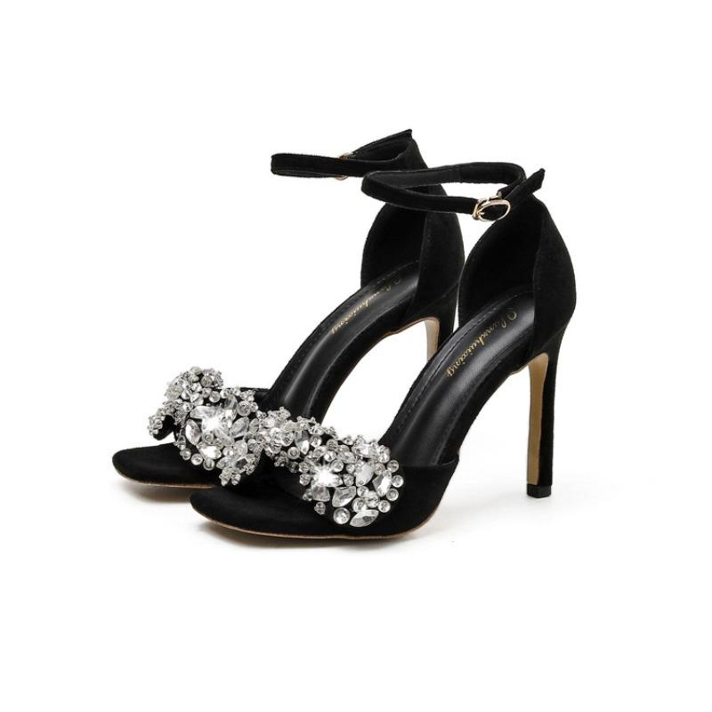 

Summer Rhinestone Designer Heel Sandals Women Sexy Peep Toe Thin High Heels Elegant Ankle Strap Pumps Luxury Banquet Dress Shoes 34