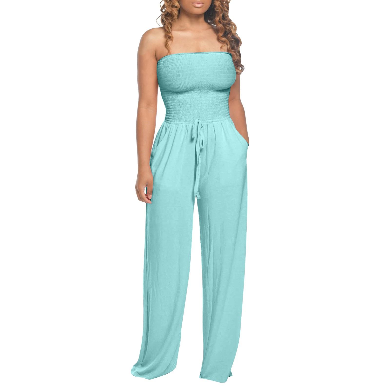 

Женский модный повседневный комбинезон с плоскими плечами и широкими штанинами на груди XL небесно-голубой