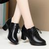 Schnürschuhe aus Leder, High Heels mit klobigem Absatz, Weiche Lederschuhe für Damen, Leichte Spitz zulaufende tief ausgeschnittene Lederschuhe